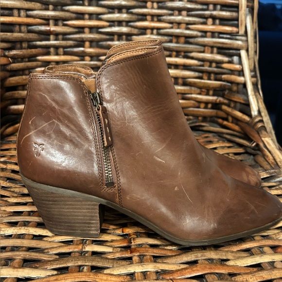 Frye Womens Judith Leather Brown Double Zip Ankle Booties Size 9 - Picture 1 of 12